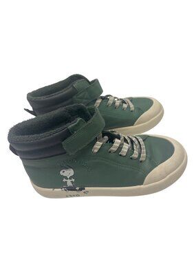 Peanuts Snoopy Green High-Top Kids Shoes W/ Fleece Lining & Velcro Strap Size 1